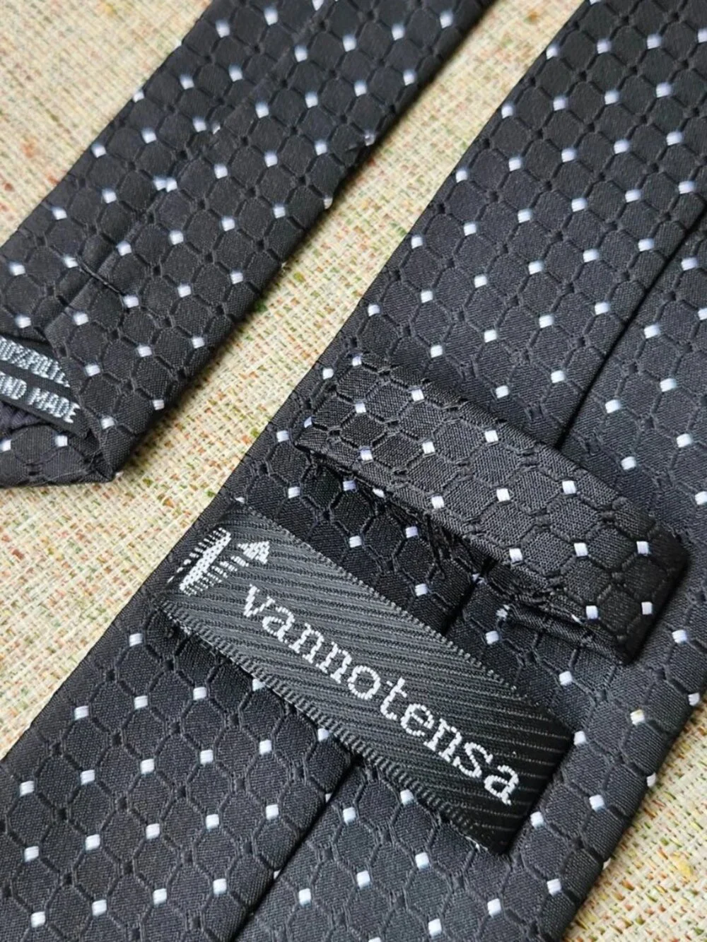 Vannotensa Fashion Tie Black Necktie W/ White Polka Dots Classic Tie NEW